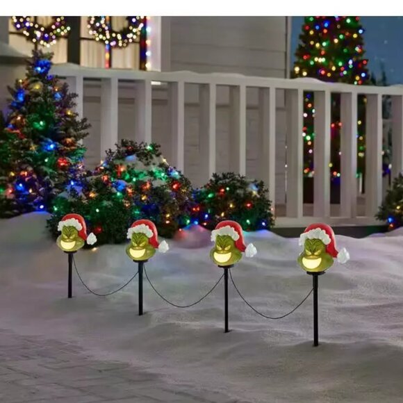 The Grinch Light Up Pathway Stakes (8 Count) With Santa Hat LED Christmas Decor - Picture 3 of 8